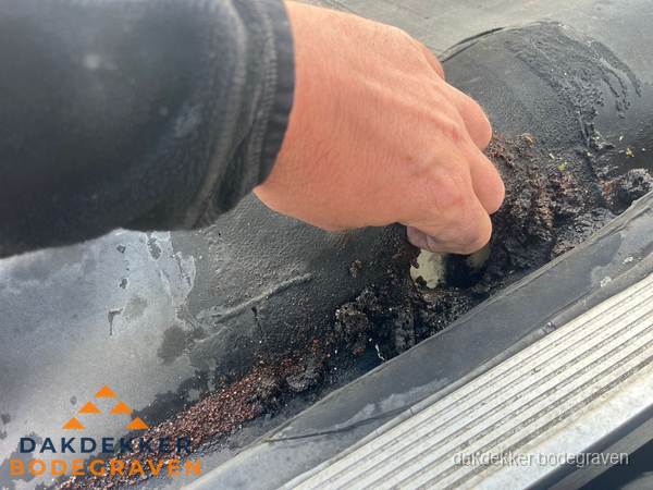Schade aan bitumen dakbedekking op plat dak in Bodegraven Schade aan bitumen dakbedekking op plat dak in Bodegraven